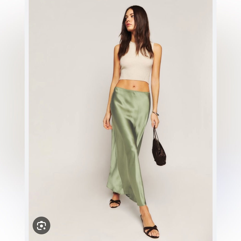 Reformation Layla Green Silk Maxi Skirt